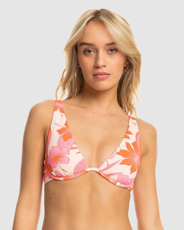 Roxy - Womens Printed Beach Classics Bra Bikini Top - Bikini Tops (PALE DOGWOOD LHIBISCUS) Womens Printed Beach Classics Bra Bikini Top