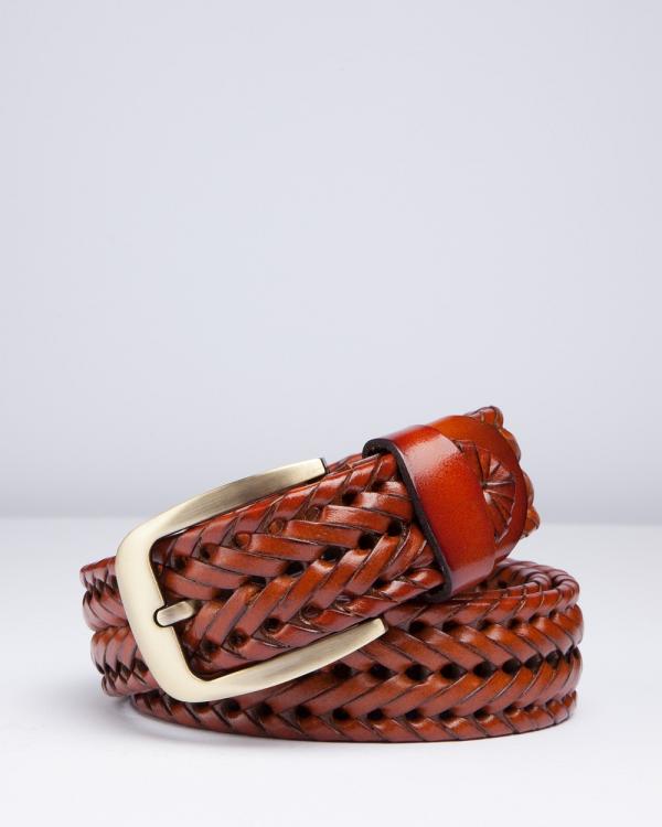 RUMI - RUMI Braided Tan Leather Belt - Belts (Brown) RUMI Braided Tan Leather Belt