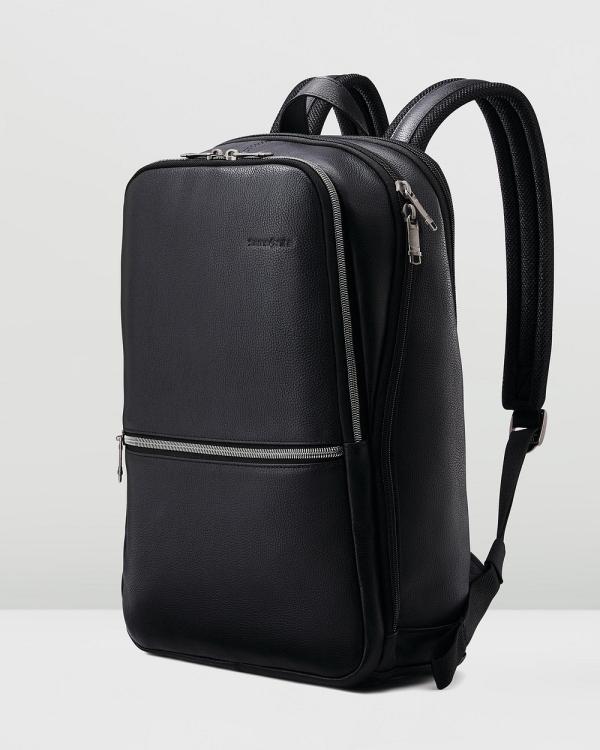 Samsonite - Sam Classic Leather Slim Backpack - Backpacks (Black) Sam Classic Leather Slim Backpack