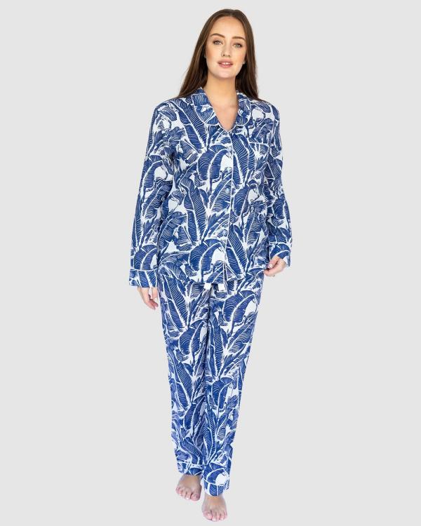 Sant And Abel - Martinique® Navy Banana Leaf Shirt + PJ Pants Set - Sleepwear (Navy) Martinique® Navy Banana Leaf Shirt + PJ Pants Set