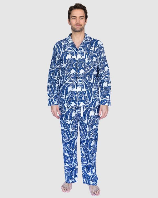 Sant And Abel - Men's Martinique® Banana Leaf Navy Long PJ Set - Sleepwear (Navy) Men's Martinique® Banana Leaf Navy Long PJ Set