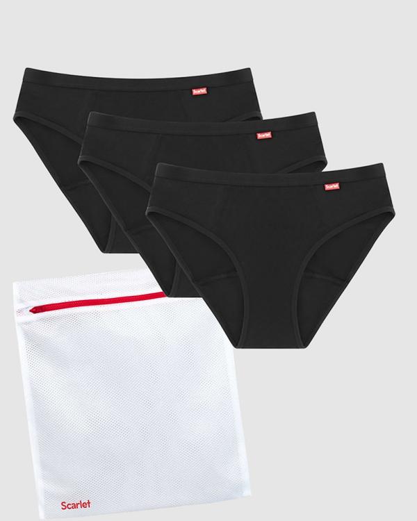 Scarlet - Scarlet Period Bikini Brief (Moderate) 3 Pack + Laundry Bag - Briefs (Black) Scarlet Period Bikini Brief (Moderate) 3-Pack + Laundry Bag