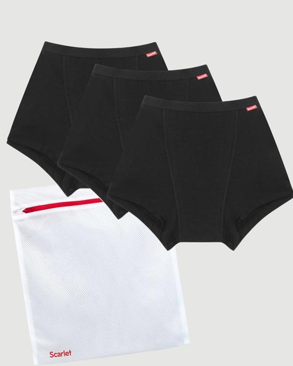 Scarlet - Scarlet Period Boyshort (Heavy) 3 Pack + Laundry Bag - Beauty (Black) Scarlet Period Boyshort (Heavy) 3-Pack + Laundry Bag