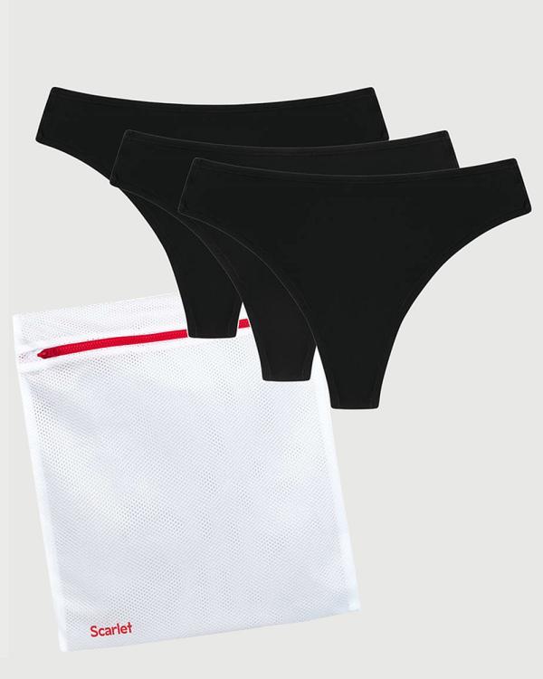Scarlet - Scarlet Period Invisible Thong 3 Pack + Scarlet Laundry Bag - Beauty (Black) Scarlet Period Invisible Thong 3-Pack + Scarlet Laundry Bag