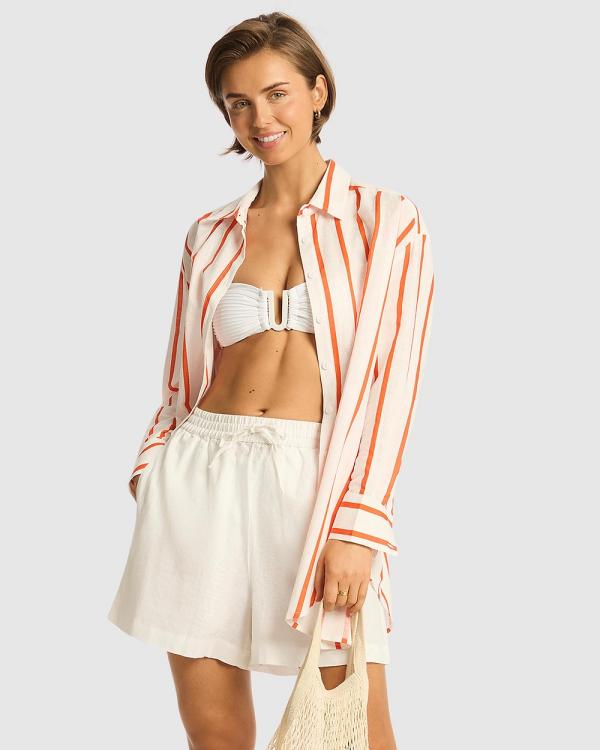 Sea Level Australia - Corfu Stripe Shirt - Swimwear (Flame) Corfu Stripe Shirt