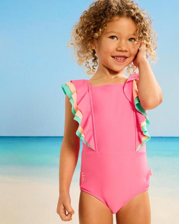 Seafolly - Essentials Colour Blocked One   Kids - One-Piece / Swimsuit (Peony) Essentials Colour Blocked One - Kids