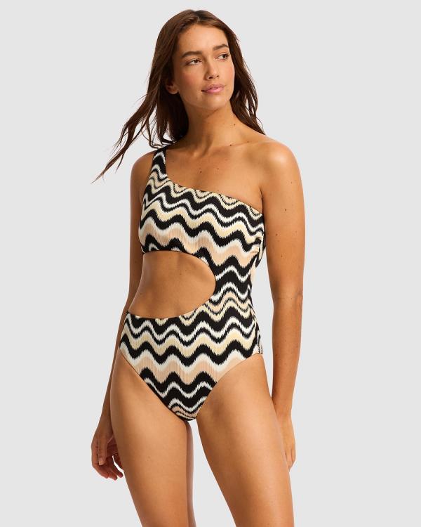 Seafolly - Neue Wave One Shoulder Cut Out One Piece - One-Piece / Swimsuit (Black) Neue Wave One-Shoulder Cut Out One-Piece