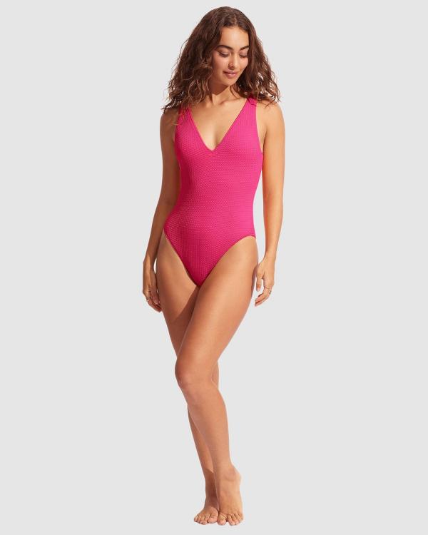 Seafolly - Sea Dive Deep V Neck One Piece - Bikini Set (Fuchsia Rose) Sea Dive Deep V Neck One Piece