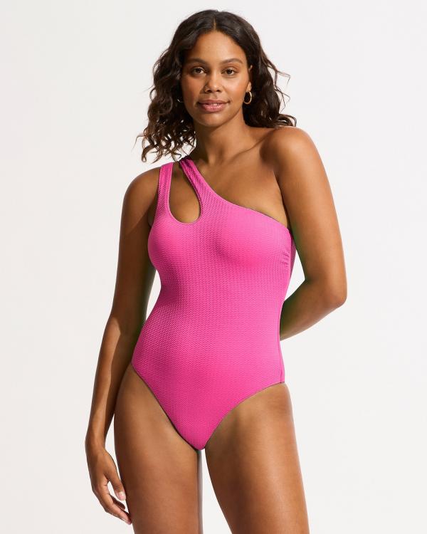 Seafolly - Sea Dive One Shoulder Keyhole One Piece - One-Piece / Swimsuit (Fuchsia Rose) Sea Dive One Shoulder Keyhole One Piece