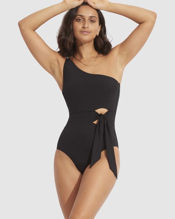 Seafolly - Seafolly Collective Tie Waist One Piece - Bikini Set (Black) Seafolly Collective Tie Waist One Piece