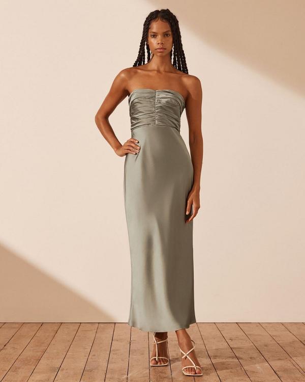 Shona Joy - Luxe Strapless Ruched Bodice Midi Dress - Dresses (Eucalyptus) Luxe Strapless Ruched Bodice Midi Dress