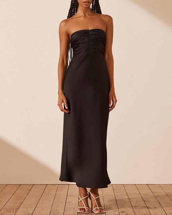 Shona Joy - Luxe Strapless Ruched Bodice Midi Dress - Dresses (Onyx) Luxe Strapless Ruched Bodice Midi Dress