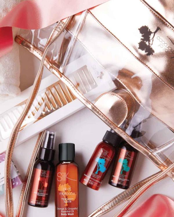 Silk Oil of Morocco - Silk Argan Ready To Go Rose Gold   Hamper - Travel and Luggage (Rose Gold) Silk Argan Ready To Go Rose Gold - Hamper