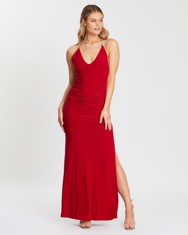 SKIVA - Cross Strap Evening Dress With Split - Dresses (Red) Cross Strap Evening Dress With Split