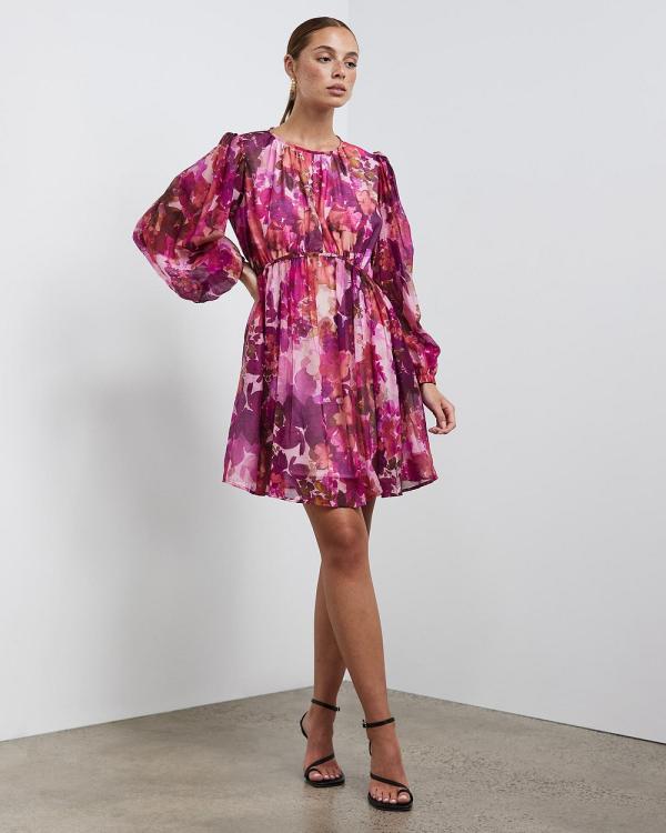 Sofia Irina - Mini Balloon Sleeve Dress - Printed Dresses (Pink Floral Print) Mini Balloon Sleeve Dress