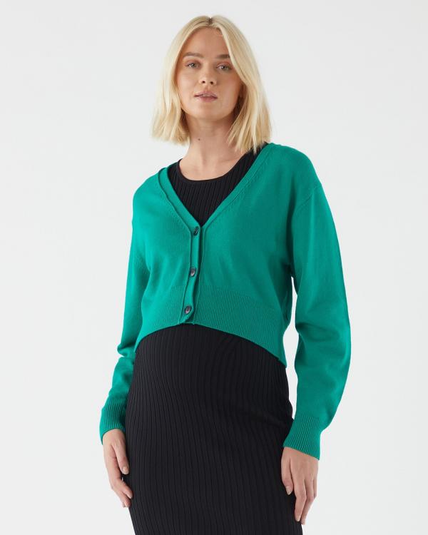 Soon Maternity - V Neck Cropped Cardigan - Jumpers & Cardigans (GREEN) V-Neck Cropped Cardigan