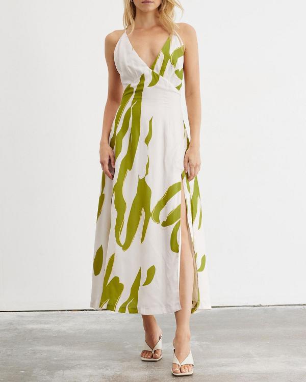 SOVERE - Motion Midi Dress - Printed Dresses (Chalk & Olive) Motion Midi Dress