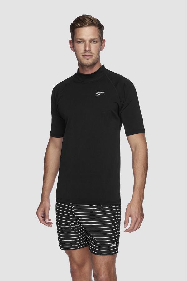Speedo - Relaxed Short Sleeve Sun Top - Swimwear (BLACK) Relaxed Short Sleeve Sun Top