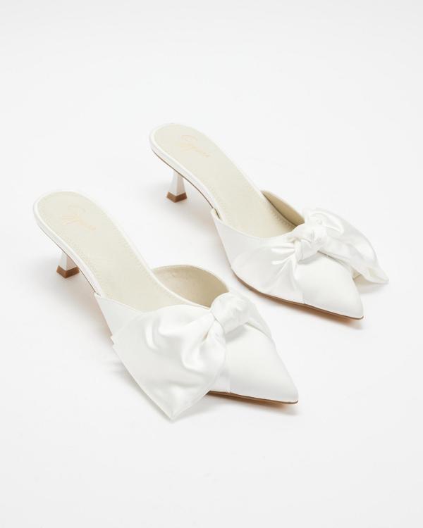 SPURR - Karla Bow Mules - Mid-low heels (White Satin) Karla Bow Mules