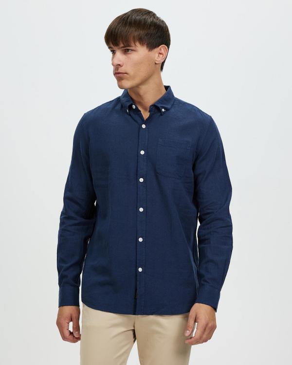 Staple Superior - Hamilton Linen Blend LS Shirt - Casual shirts (Dark Navy) Hamilton Linen Blend LS Shirt