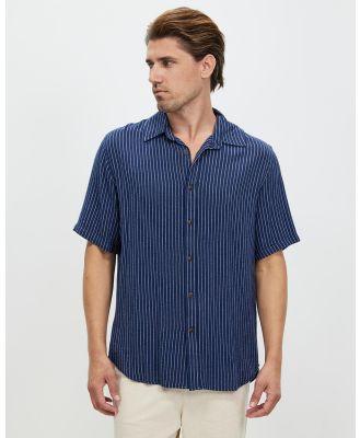 Staple Superior - Lennox Textured Linen Blend Stripe Shirt - Casual shirts (Navy) Lennox Textured Linen Blend Stripe Shirt