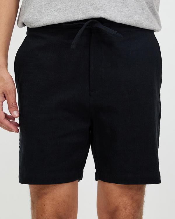 Staple Superior - Newport Textured Linen Blend Shorts - Shorts (Black) Newport Textured Linen Blend Shorts