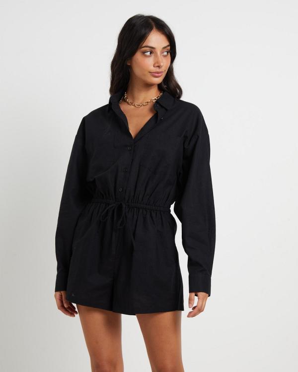 Subtitled - Joslin Boxy Long Sleeve Shirt Playsuit - Jumpsuits & Playsuits (BLACK) Joslin Boxy Long Sleeve Shirt Playsuit