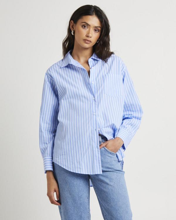 Subtitled - Poppy Poplin Long Sleeve Shirt - Shirts & Polos (BLUE STRIPE) Poppy Poplin Long Sleeve Shirt