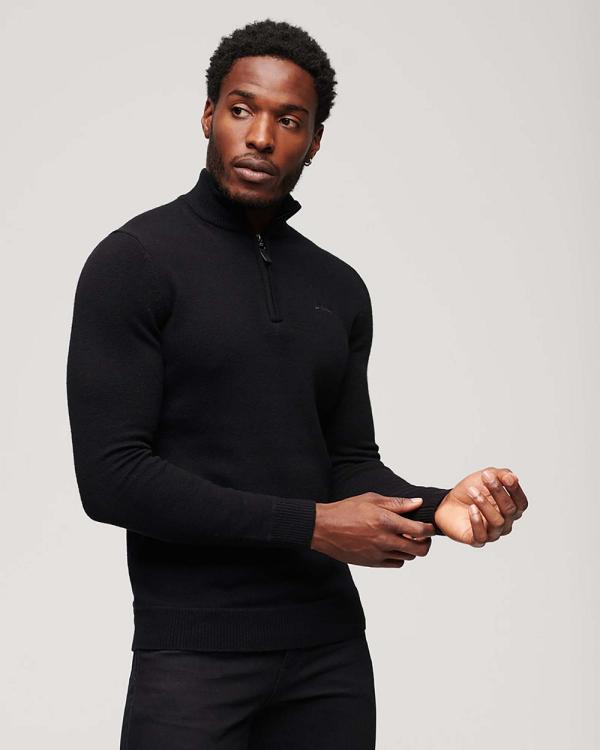 Superdry - Essential Embroidered Knit Henley Jumper - Jumpers & Cardigans (Black) Essential Embroidered Knit Henley Jumper