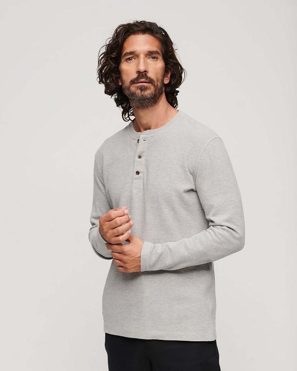 Superdry - Relaxed Fit Waffle Cotton Henley Top - Tops (Skylark Grey) Relaxed Fit Waffle Cotton Henley Top