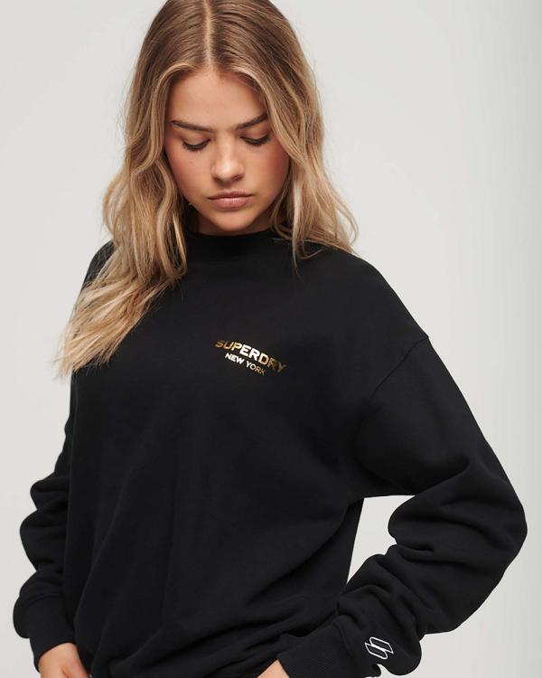 Superdry - Sport Luxe Loose Crew Sweatshirt - Sweats & Hoodies (Black/Gold) Sport Luxe Loose Crew Sweatshirt