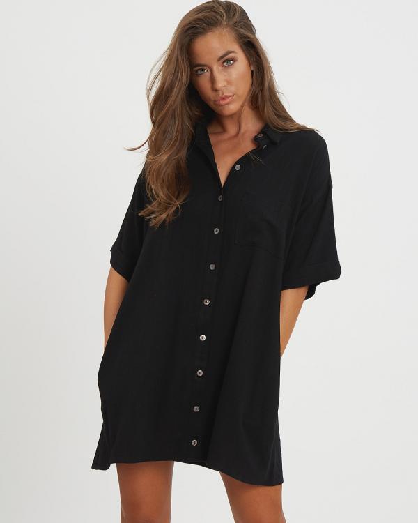 The Fated - Finesse Relaxed Shirt Dress - Dresses (Black) Finesse Relaxed Shirt Dress