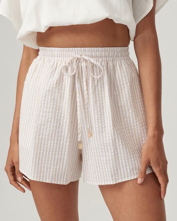 The Fated - Mimmi Shorts - High-Waisted (Beige Stripe) Mimmi Shorts