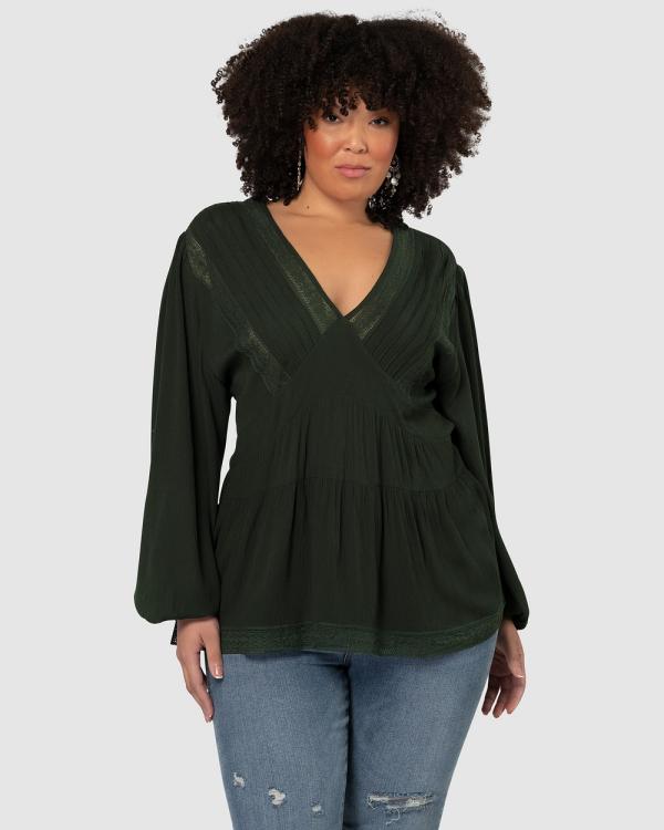 The Poetic Gypsy - Astral Passenger Lace Blouse - Tops (Green) Astral Passenger Lace Blouse