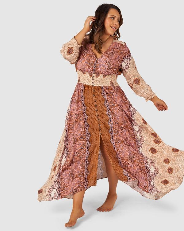 The Poetic Gypsy - Brown Sugar Maxi Dress - Printed Dresses (Pink) Brown Sugar Maxi Dress