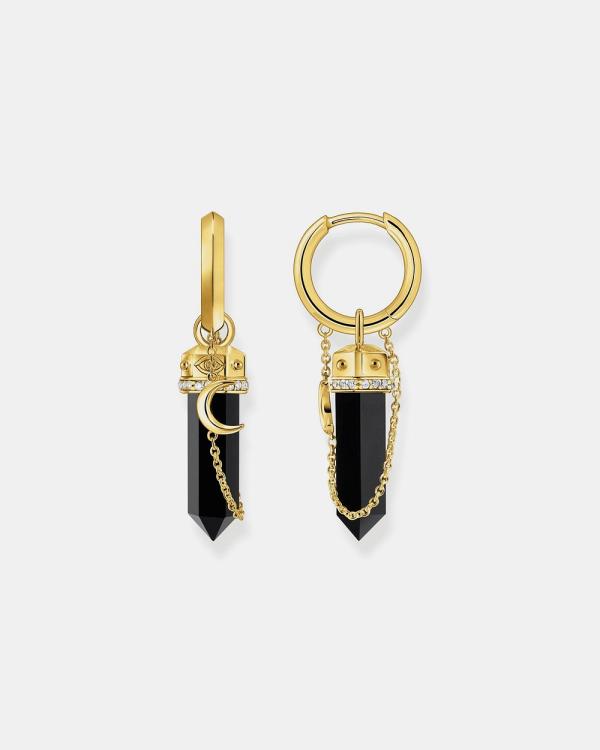 THOMAS SABO - Gold Hoop Earrings with Onyx and Small Chain - Jewellery (Gold) Gold Hoop Earrings with Onyx and Small Chain