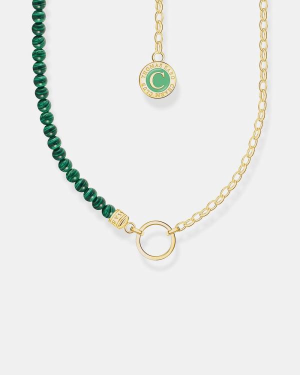 THOMAS SABO - Gold Member Charm Necklace with Green Beads - Jewellery (Gold) Gold Member Charm Necklace with Green Beads