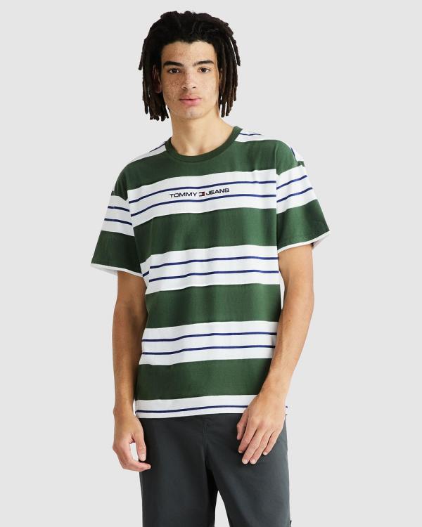 Tommy Jeans - Relaxed Bold Stripe Tee - T-Shirts & Singlets (Collegiate Green & Multi) Relaxed Bold Stripe Tee