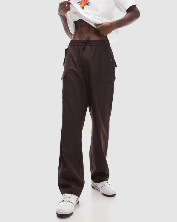 Topman - Wide Leg Cargo Trousers - Pants (Brown) Wide Leg Cargo Trousers