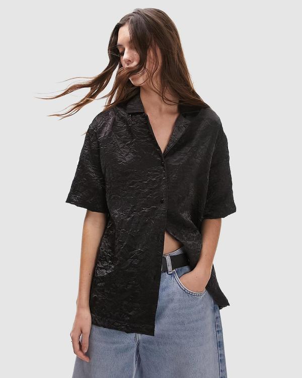TOPSHOP - Crinkle Satin Resort Shirt - Tops (Black) Crinkle Satin Resort Shirt
