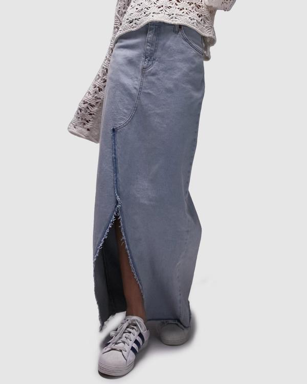 TOPSHOP - Denim Maxi Skirt With Front Split - Denim skirts (Bleach) Denim Maxi Skirt With Front Split