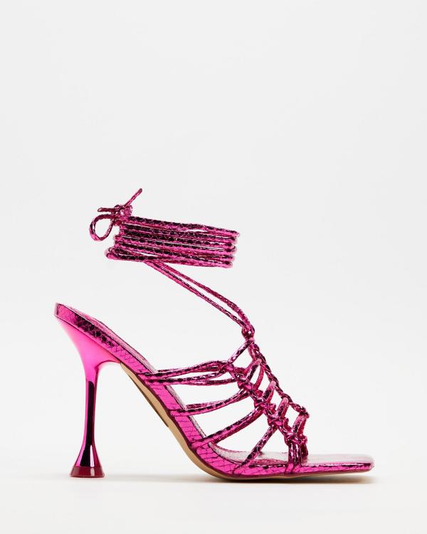 TOPSHOP - Ella Caged Heeled Sandals With Ankle Tie - Mid-low heels (Pink) Ella Caged Heeled Sandals With Ankle Tie