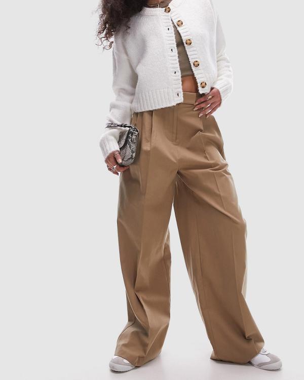 TOPSHOP - High Waisted Chino Trousers With Utility Pockets - Pants (Sand) High Waisted Chino Trousers With Utility Pockets