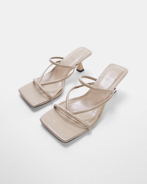 TOPSHOP - Ice Strappy Mid Heel Mule Sandals   Women's - Heels (Off White) Ice Strappy Mid Heel Mule Sandals - Women's