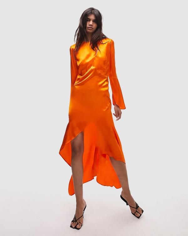 TOPSHOP - Satin Asymmetric Slash Detail Midi Dress - Dresses (Orange) Satin Asymmetric Slash Detail Midi Dress