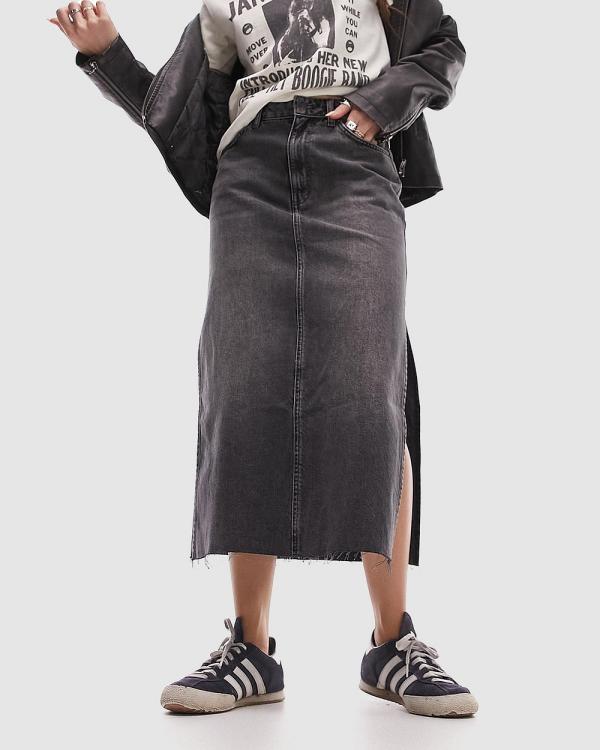 TOPSHOP - Side Split Denim Midi Skirt - Denim skirts (Washed Black) Side Split Denim Midi Skirt