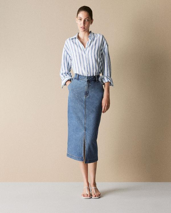 Trenery - Australian Cotton Blend Denim Skirt - Denim skirts (Blue) Australian Cotton Blend Denim Skirt