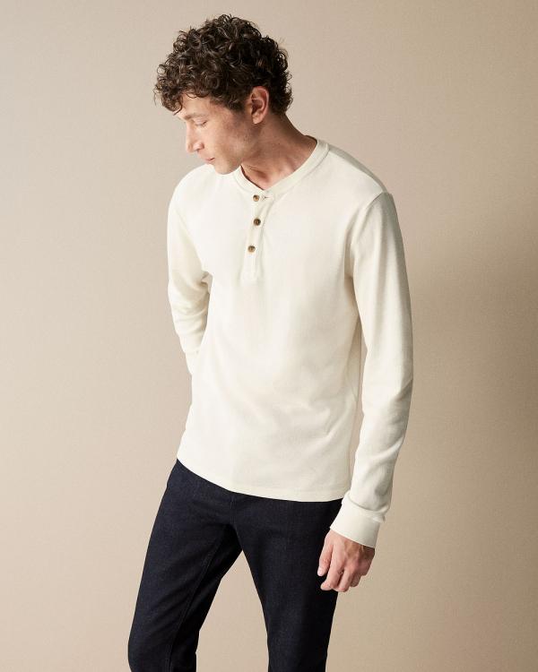 Trenery - Australian Cotton Waffle Henley in White - Crew Necks (White) Australian Cotton Waffle Henley in White