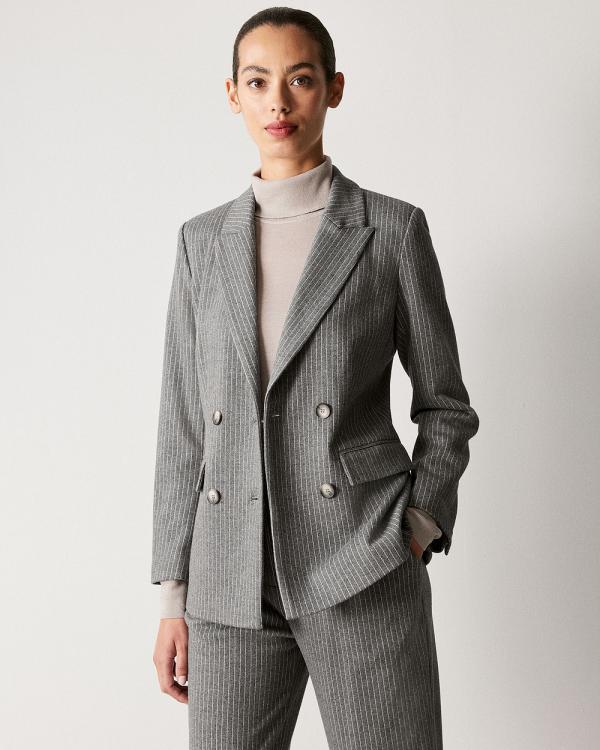 Trenery - Cotton Wool Blend Pinstripe Ponte Blazer in Grey - Blazers (Grey) Cotton Wool Blend Pinstripe Ponte Blazer in Grey