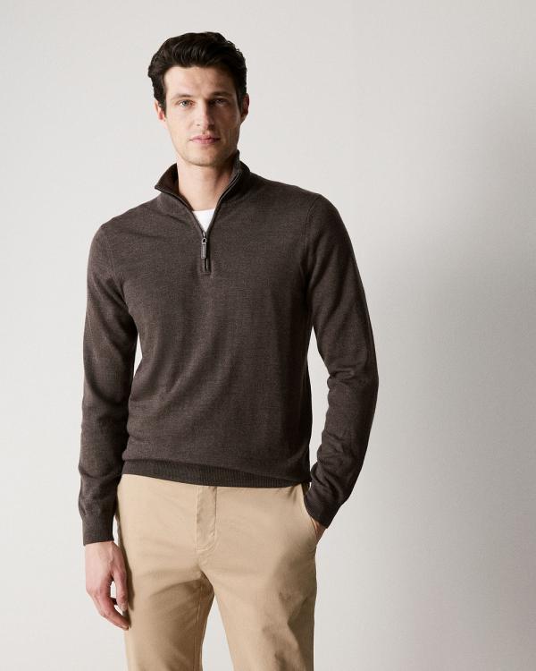 Trenery - Merino Half Zip Knit in Chocolate - Shirts & Polos (Brown) Merino Half Zip Knit in Chocolate